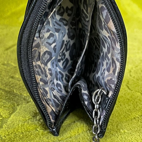 Black Leather COACH Poppy Zipped Wallet Key Ring Card Holder Silver Design EUC - Picture 4 of 6